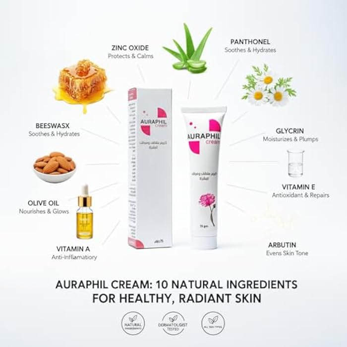 Auraphil Cream Natural Skin Protection Cream - Zinc Oxide Formula, Panthenol & Vitamin Formula for Moisturizing, Soothing & Anti-Aging Care - 75g - Image 4